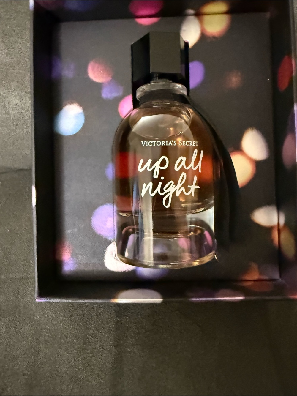 Victoria's Secret Up All Night Perfume — Amber Liquid with Black Cap